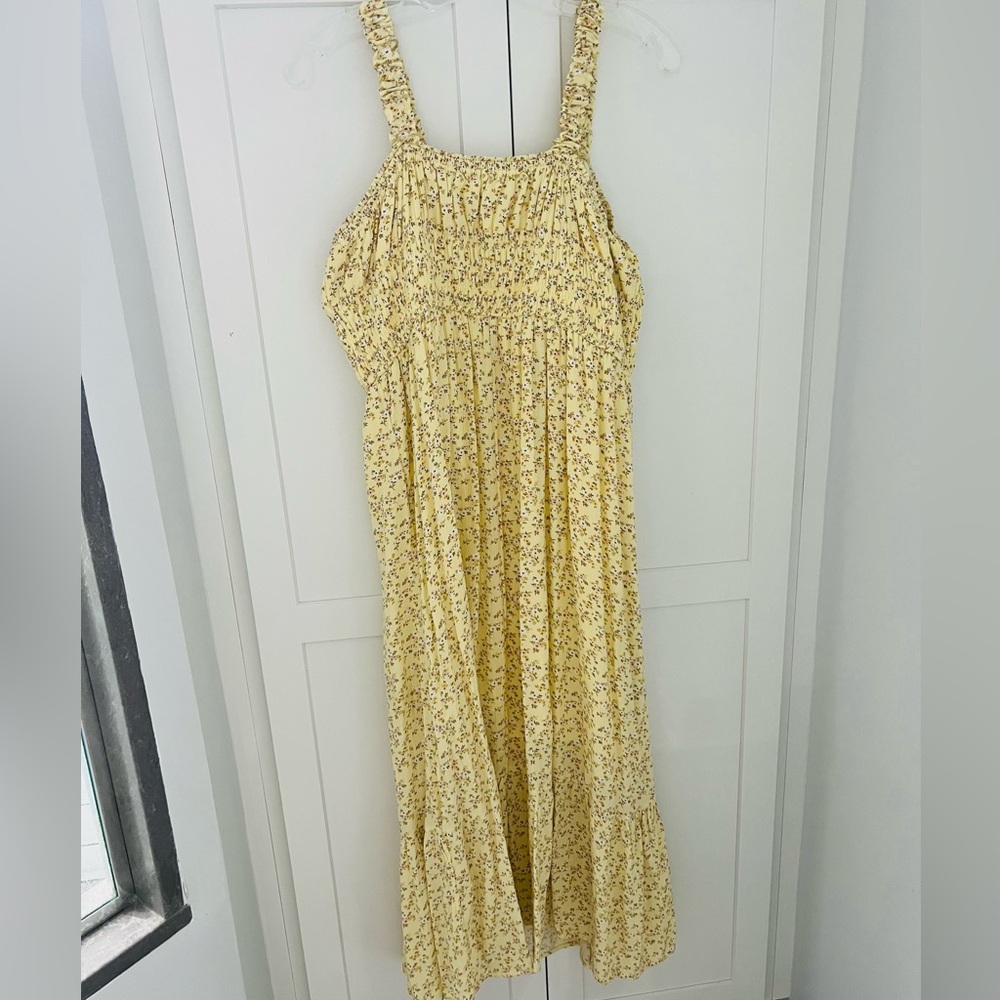 Yellow Floral Smocked ruffle Midi Dress Bridgerton style Size XL - Picture 6 of 15